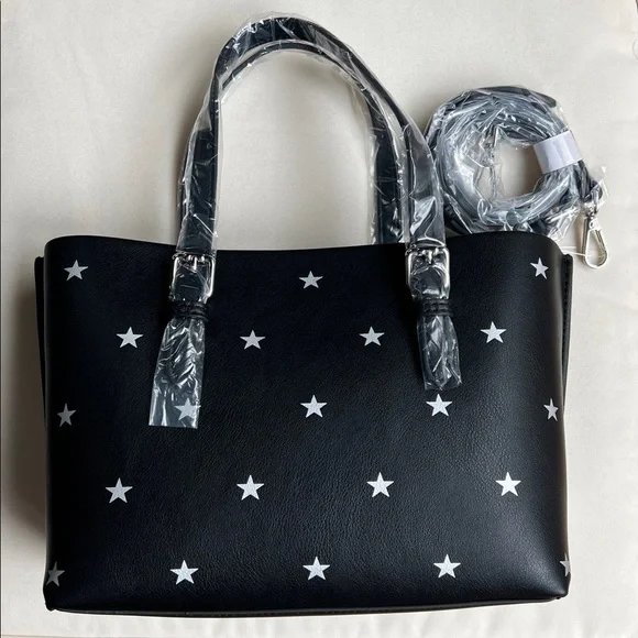Star Print Tote Bag for Women Top-handle Crossbody Bag in Black - Picture 13 of 13